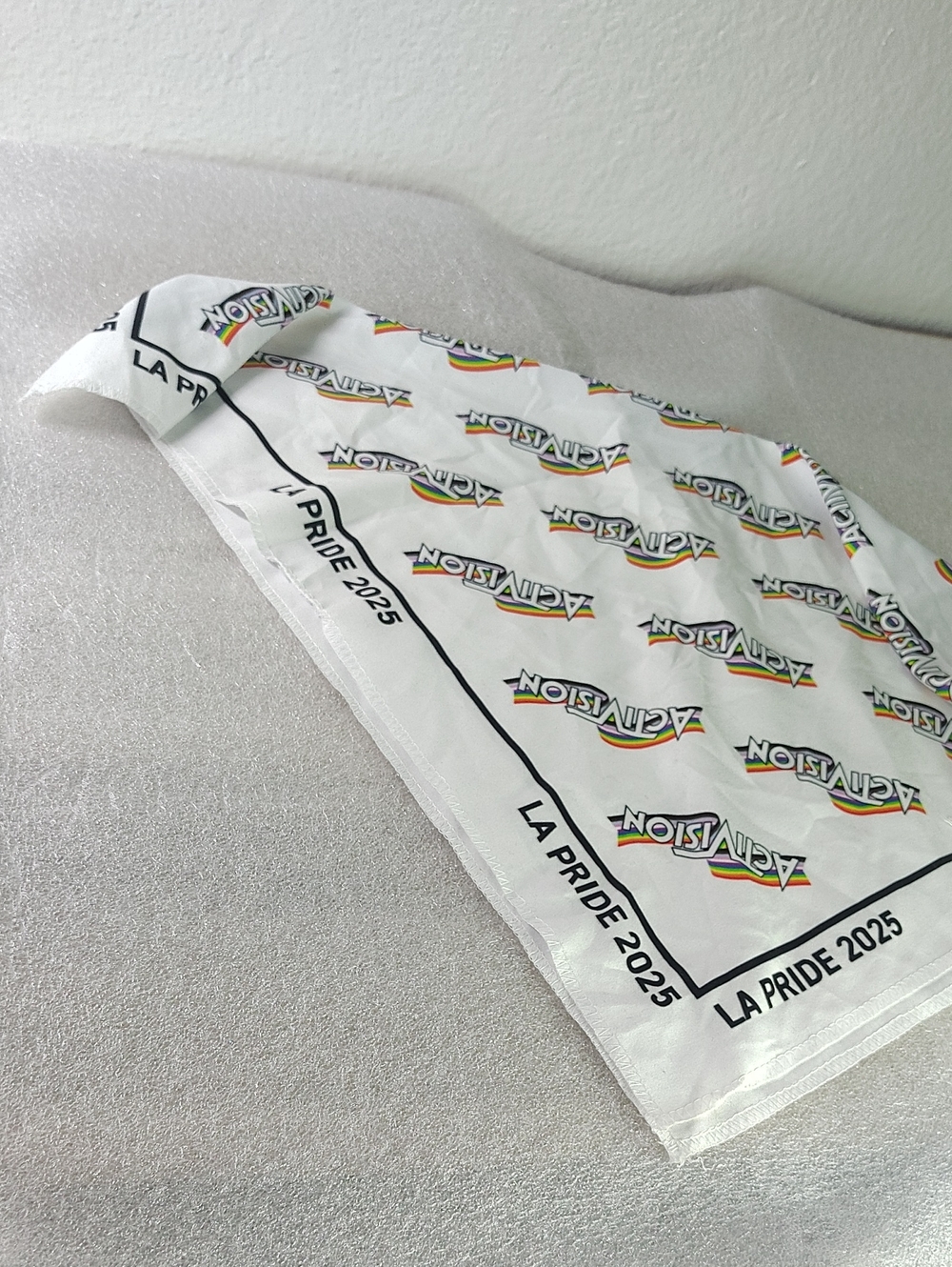 LA Pride 2025 White Rainbow Activision Logo  Bandana Hankerchief 21" X 21"